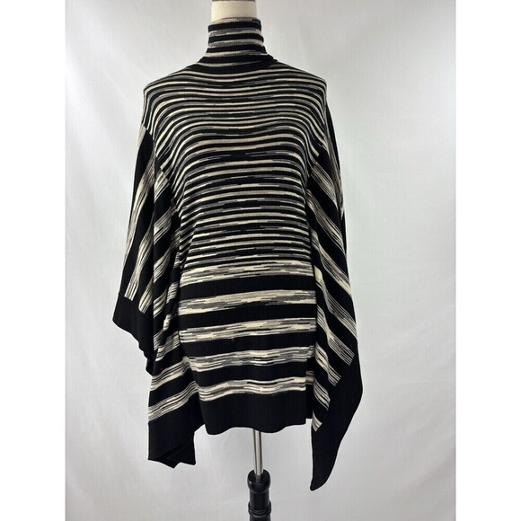 Karen Millen Sweater Cape Black Cream Tan Grey Space Dye Stripe 2 Poncho - Picture 11 of 11